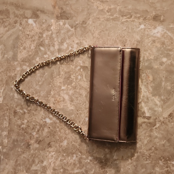 KATE SPADE GOLD/ PINK CLUTCH WITH GOLD CHAIN - Picture 1 of 8